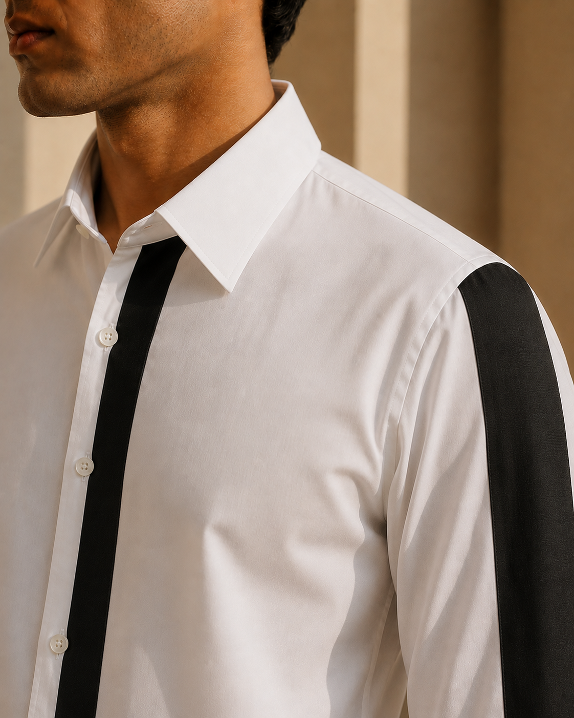 Men's White Giza Cotton Contrast Panel Shirt