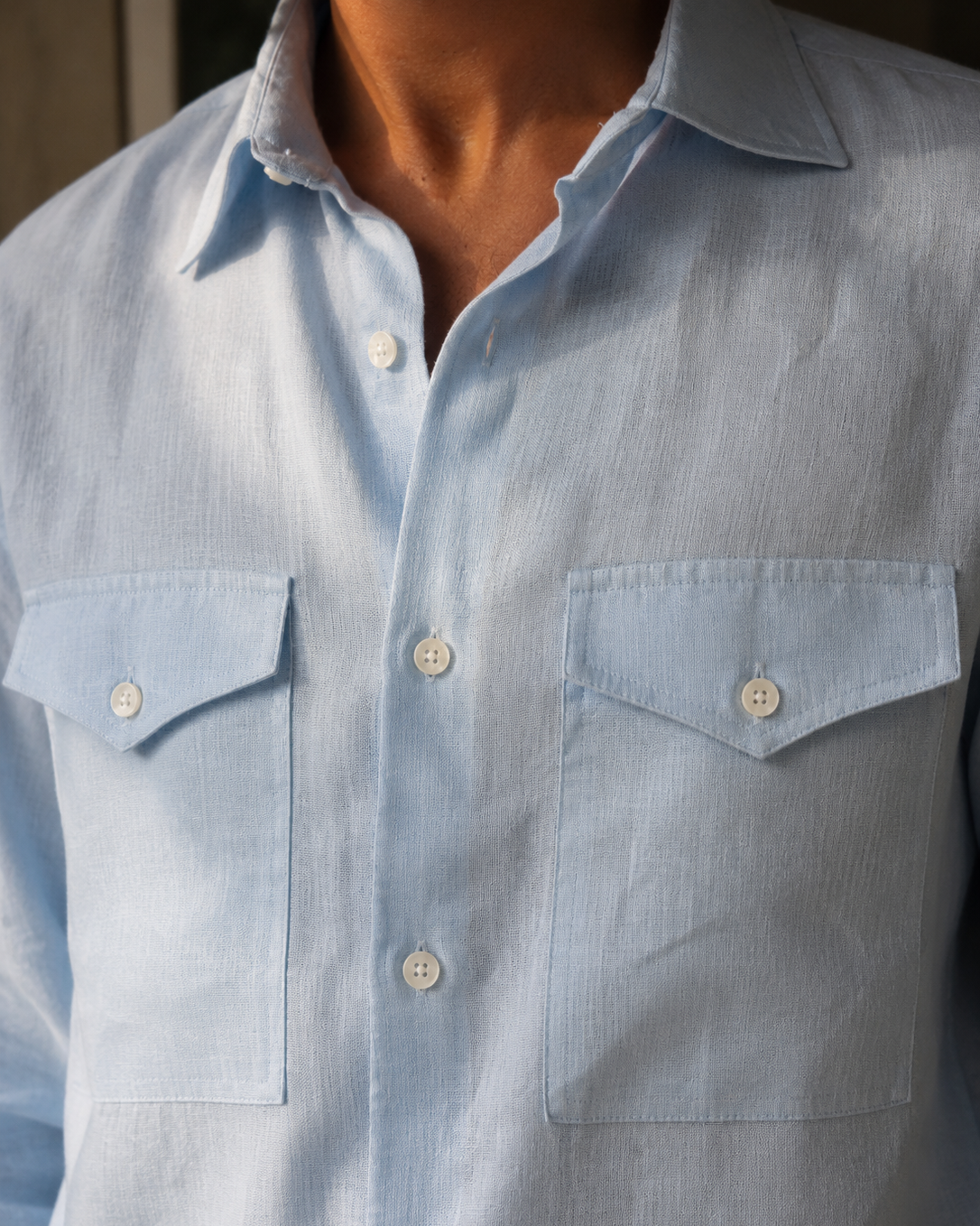 Men's Sky Blue 60's Lea Linen Utility Shirt