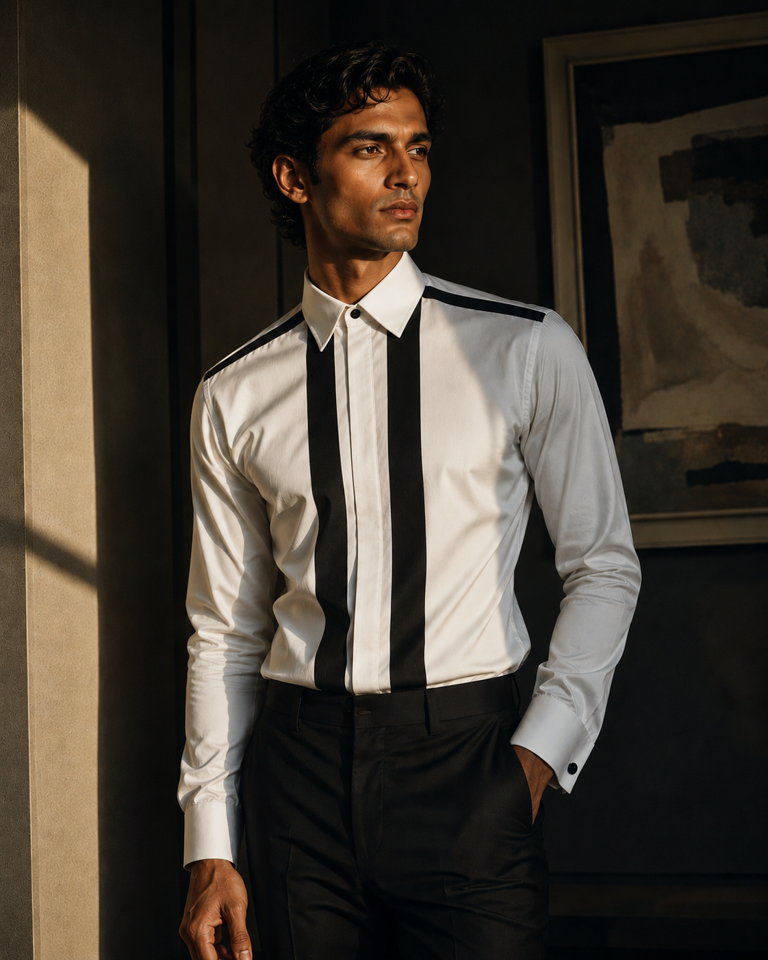 Men's White Giza Cotton Contrast Stripe Shirt
