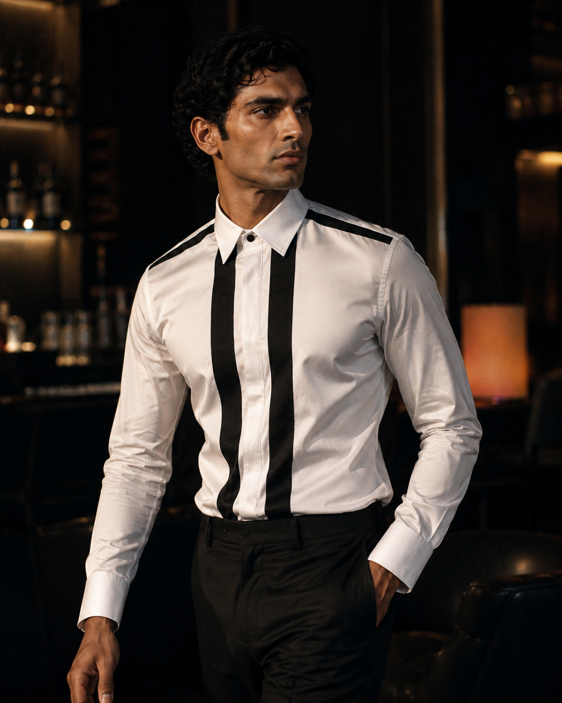 Men's White Giza Cotton Contrast Stripe Shirt