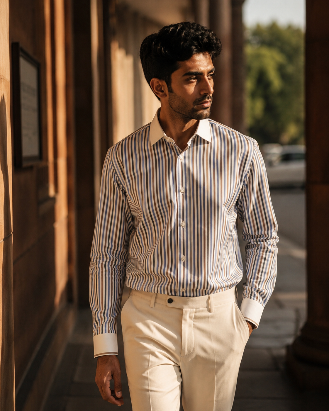 Men's Albini Cotton Multi-Stripe Dress Shirt