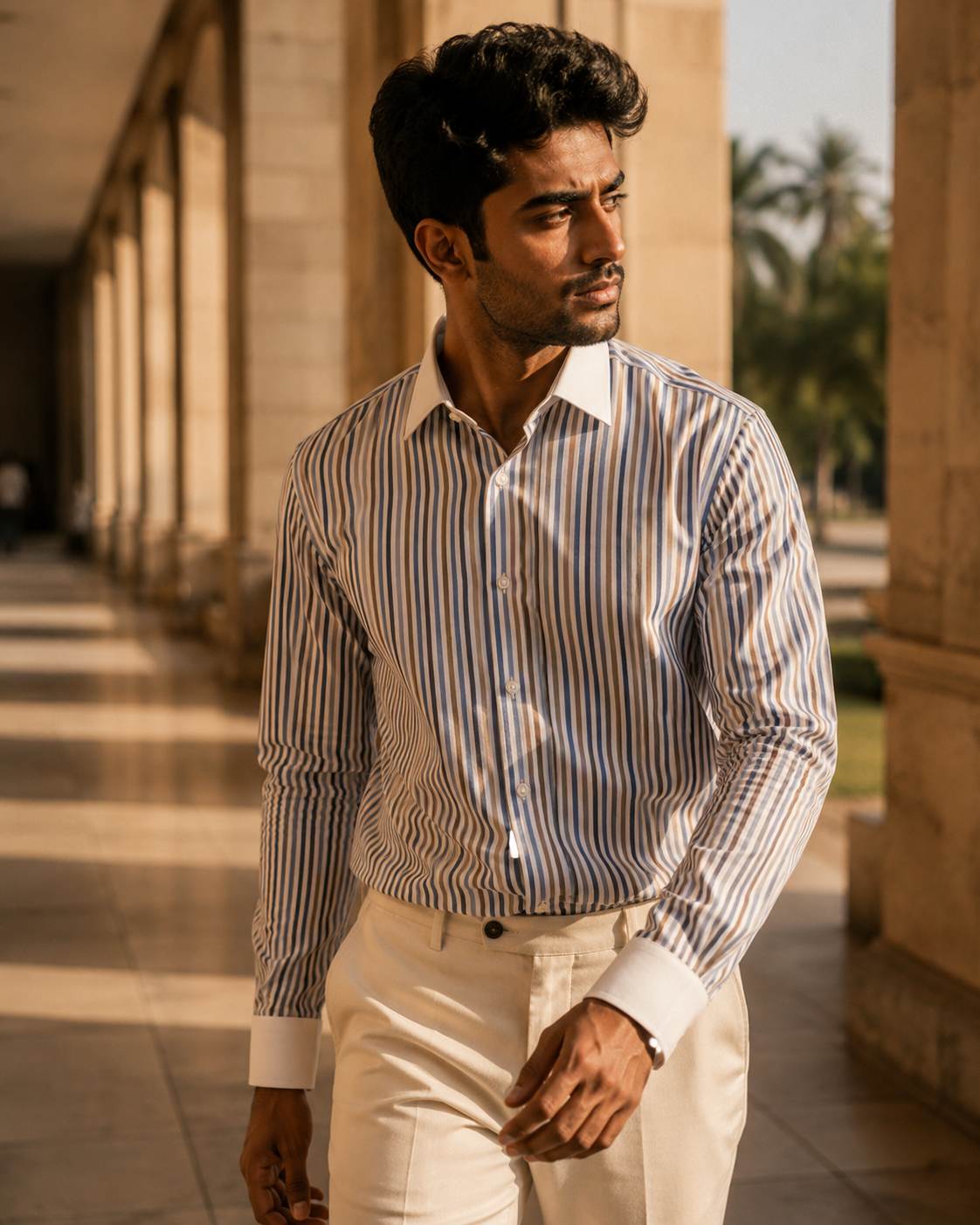 Men's Albini Cotton Multi-Stripe Dress Shirt