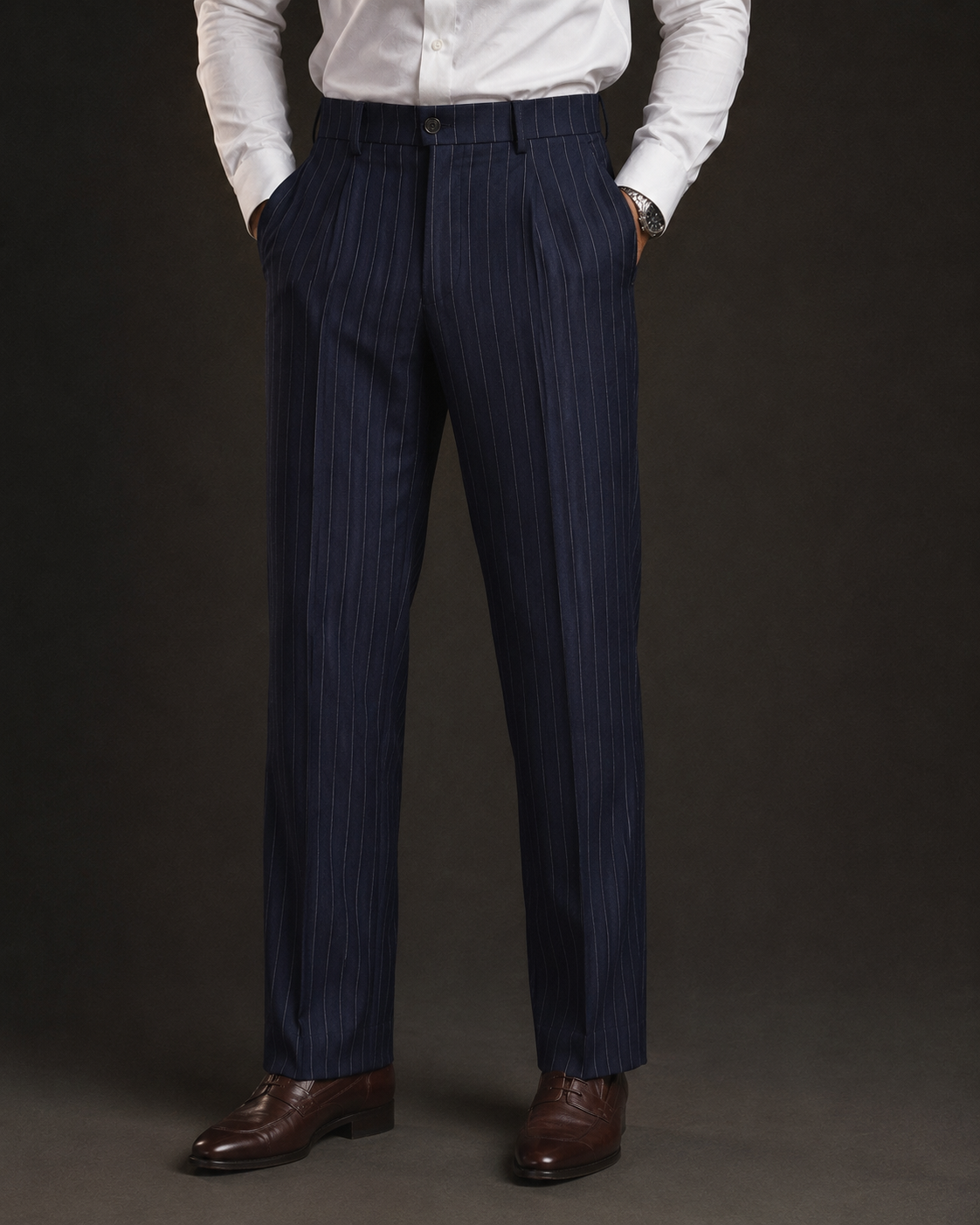 Navy Pinstriped Trouser