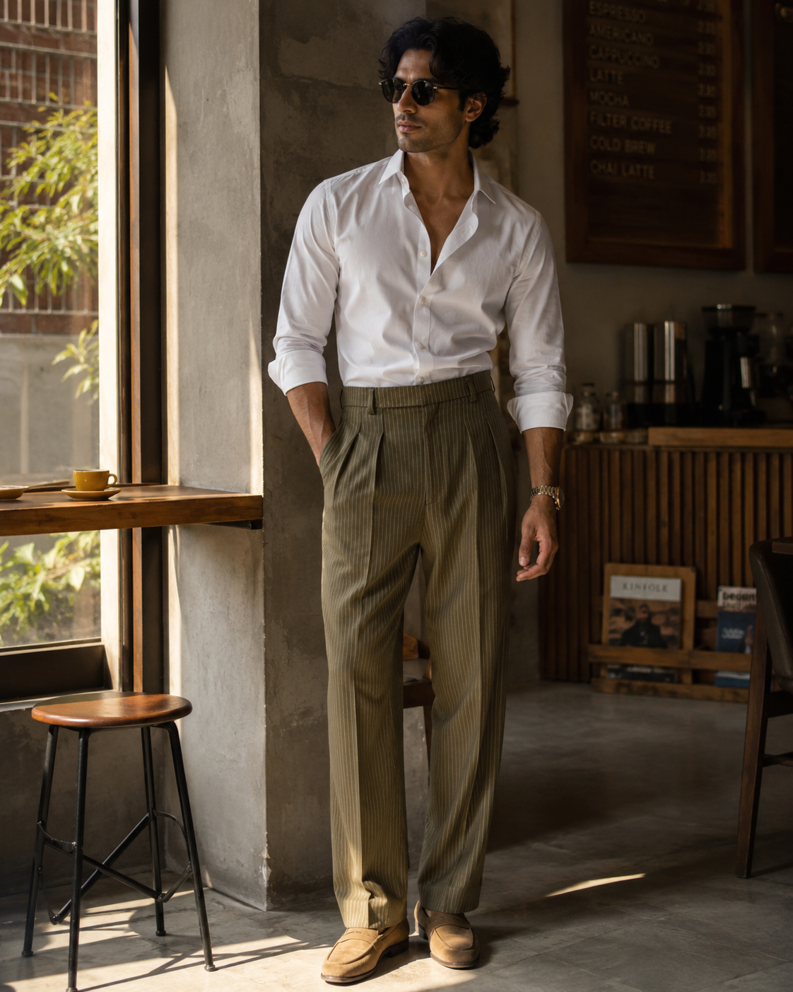 Khaki Olive Pleated Pants