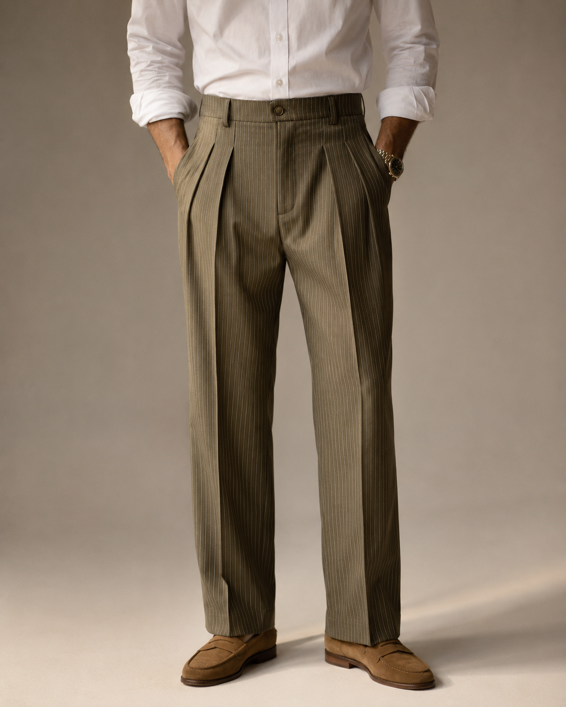 Khaki Olive Pleated Pants