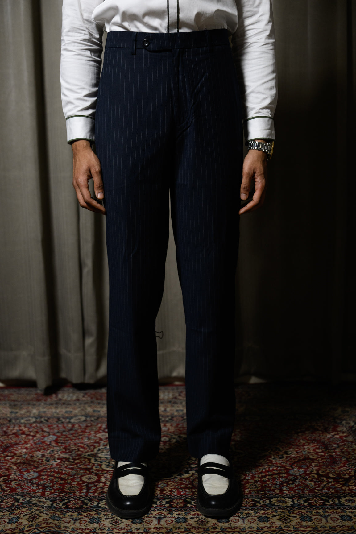 Navy Pinstriped Trouser