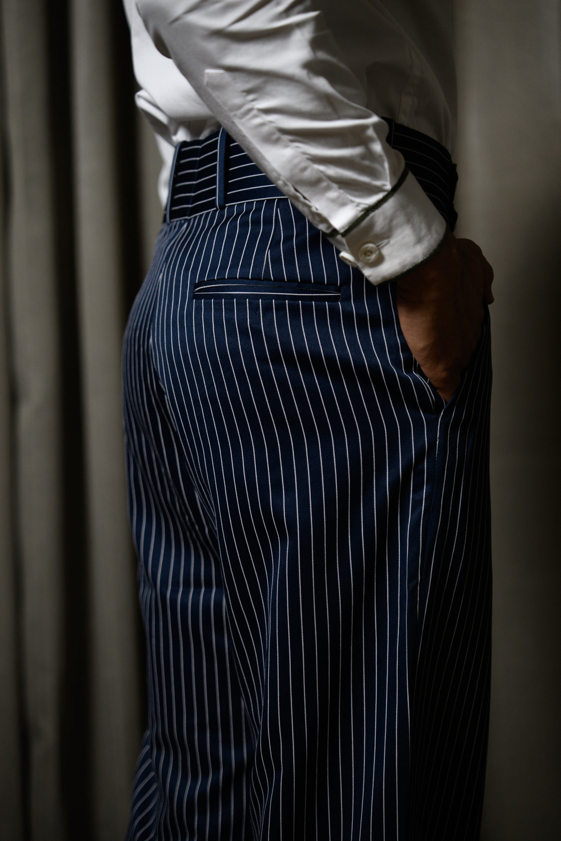 High Waist Navy Pinstripe Trouser
