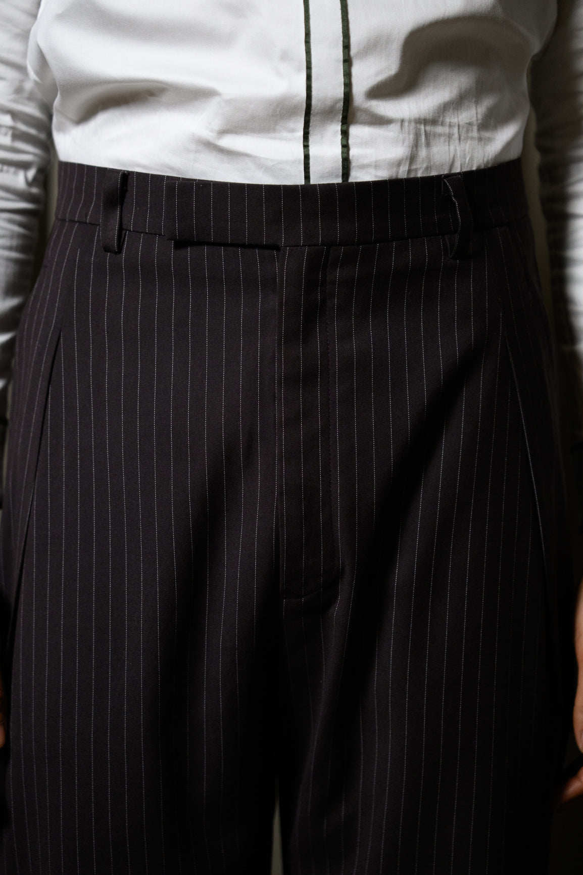 Wine-Brown Pinstripe Pleated Pants