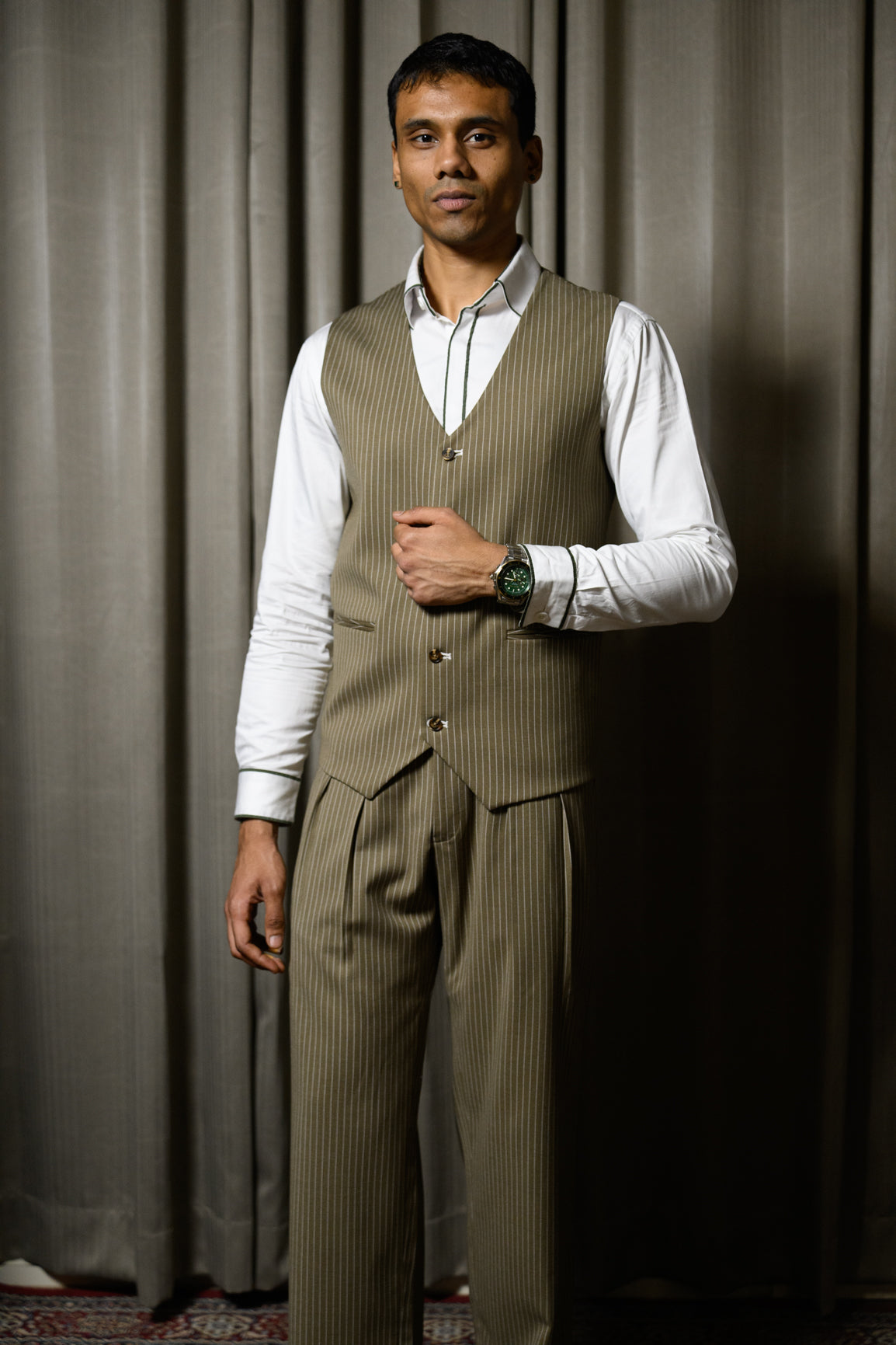 Khaki Olive Pleated Pants
