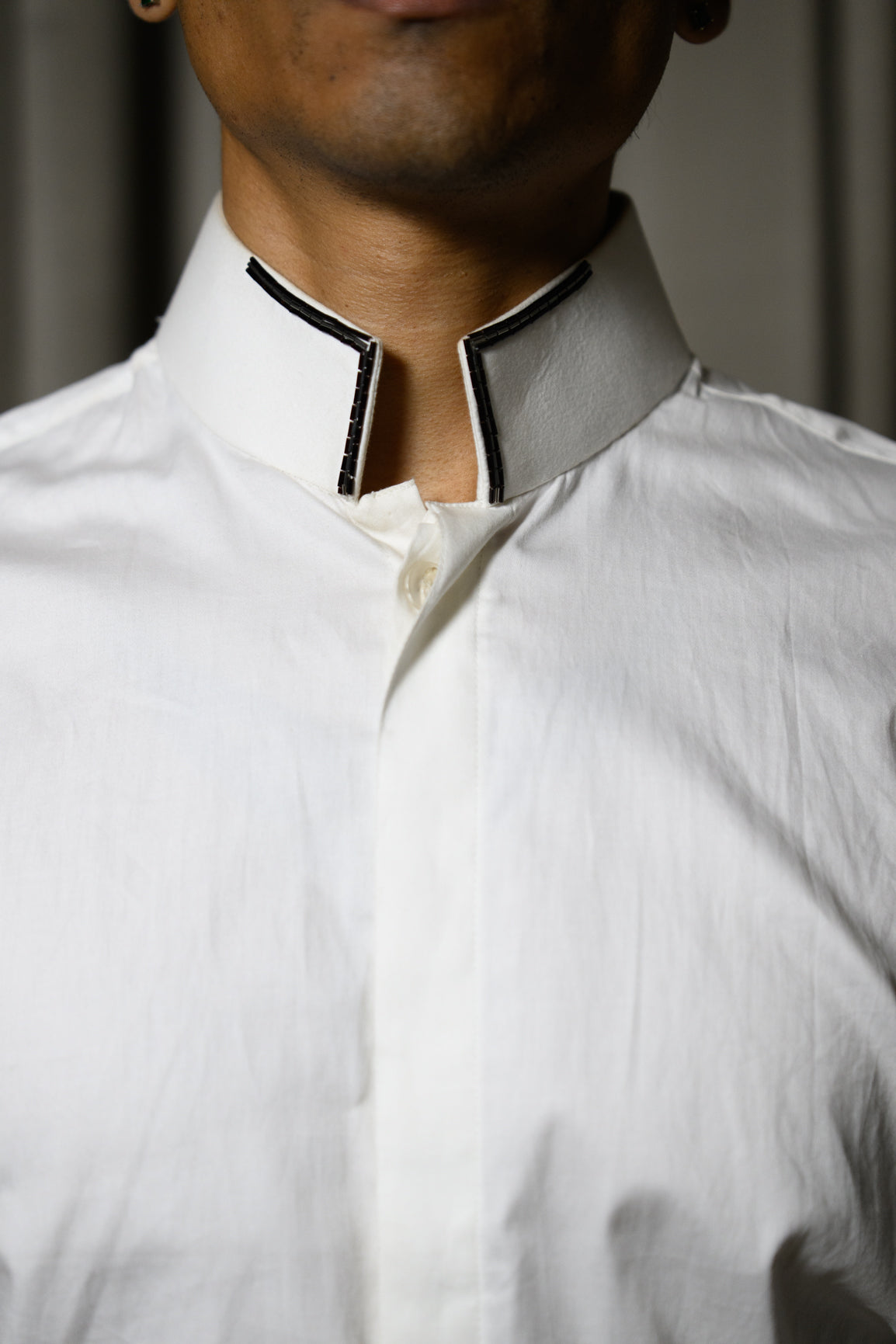 High Collar Embroidery Shirt