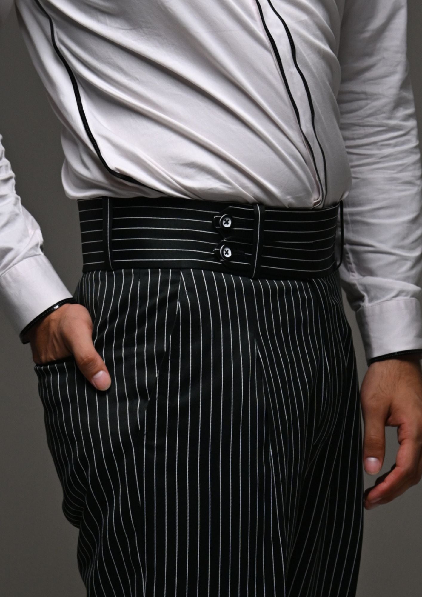 High Waist Black Pinstripe Trousers