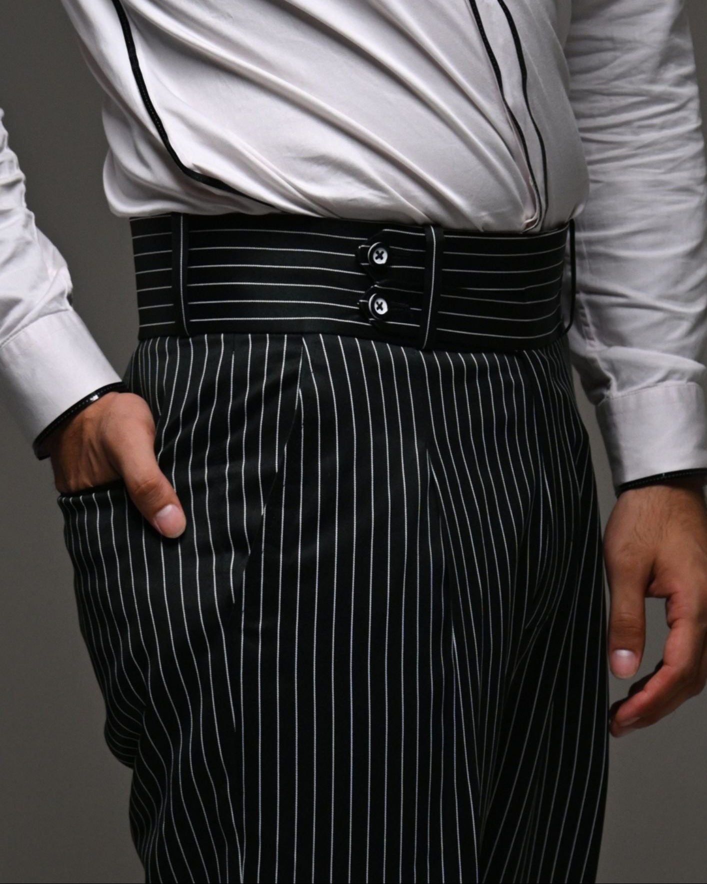 High Waist Black Pinstripe Trousers