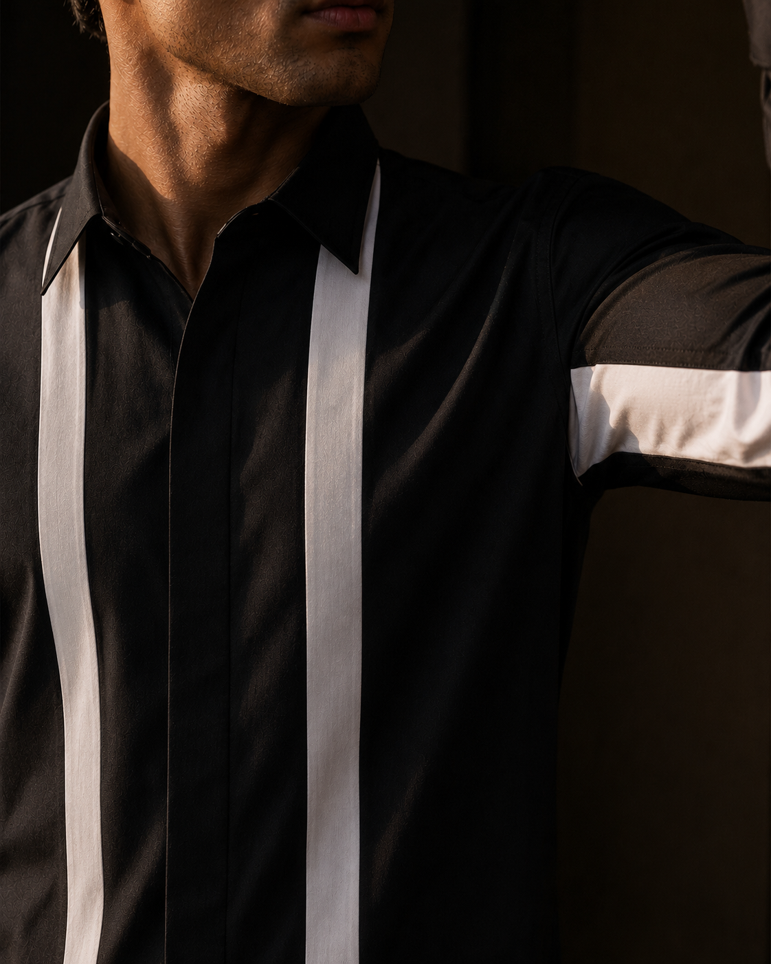 Men's Black Giza Cotton Contrast Panel Shirt