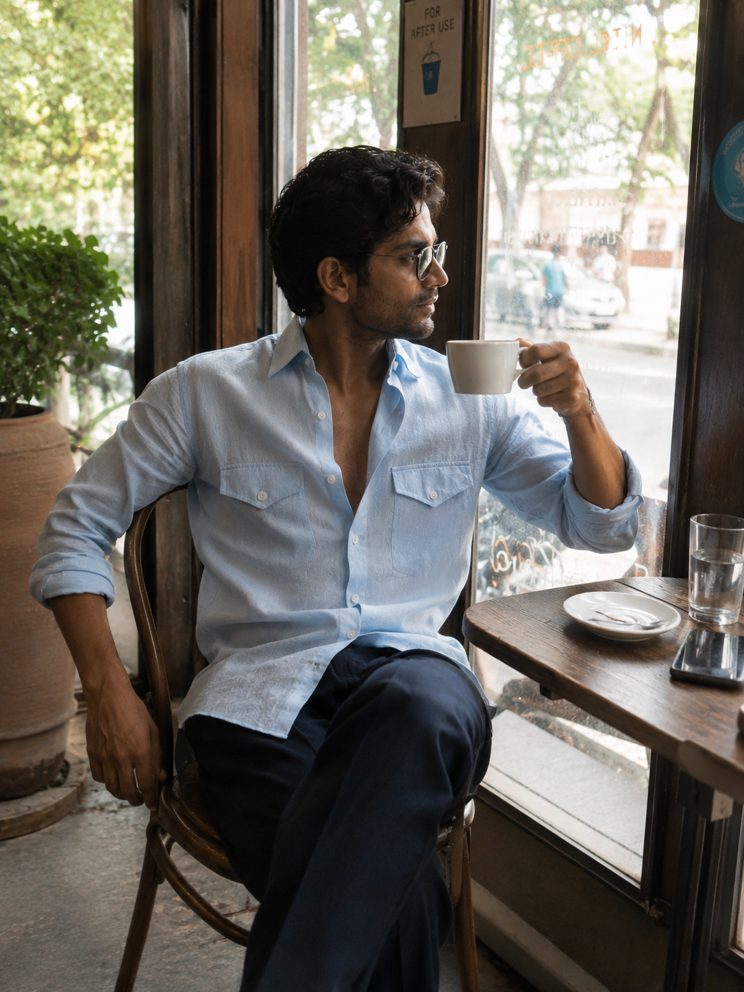Men's Sky Blue 60's Lea Linen Utility Shirt