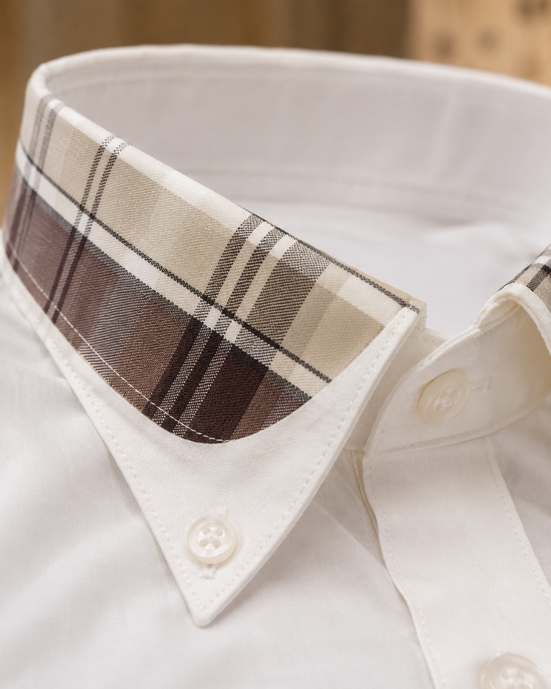 Men's White Giza Cotton Check Collar Shirt