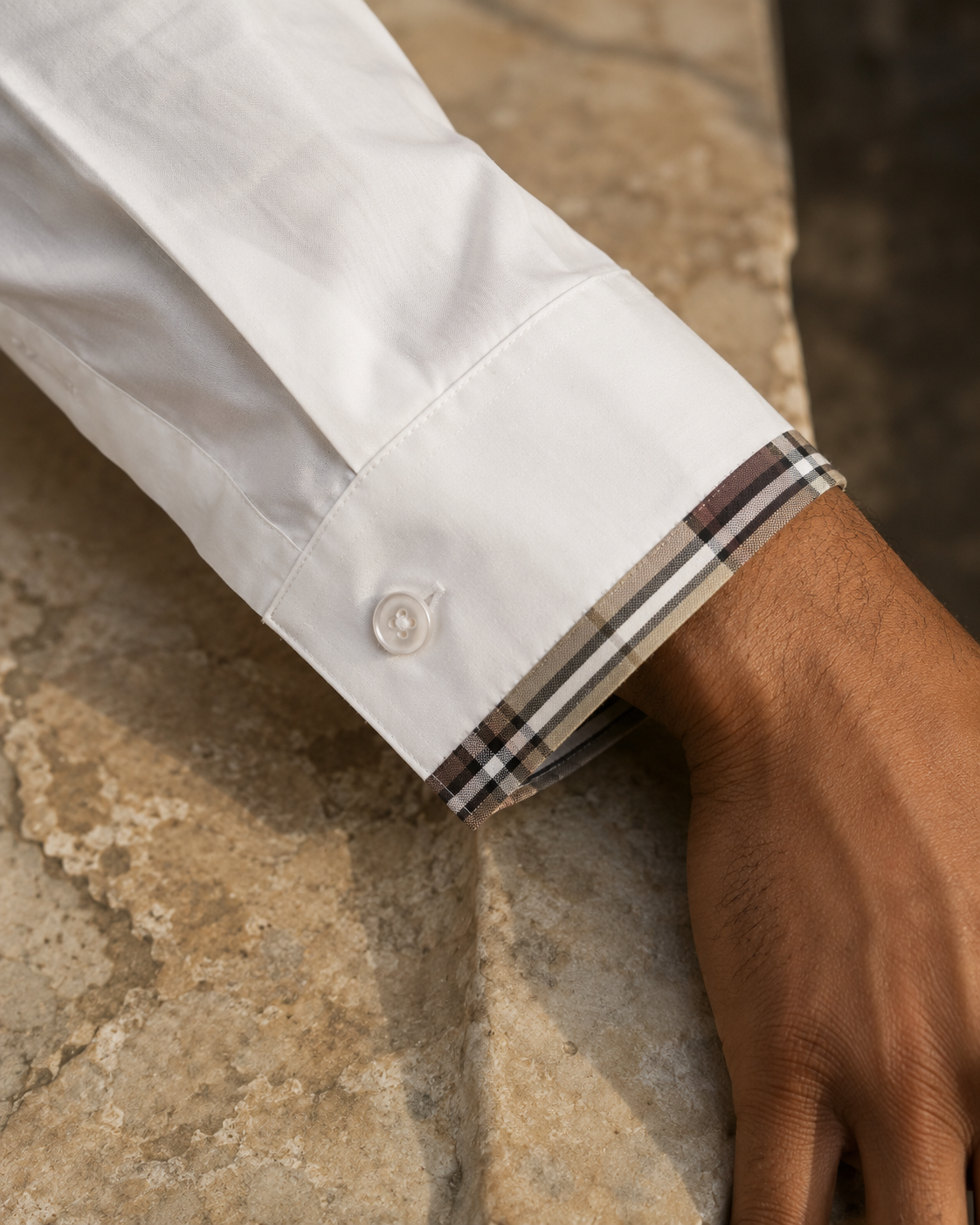 Men's White Giza Cotton Check Collar Shirt