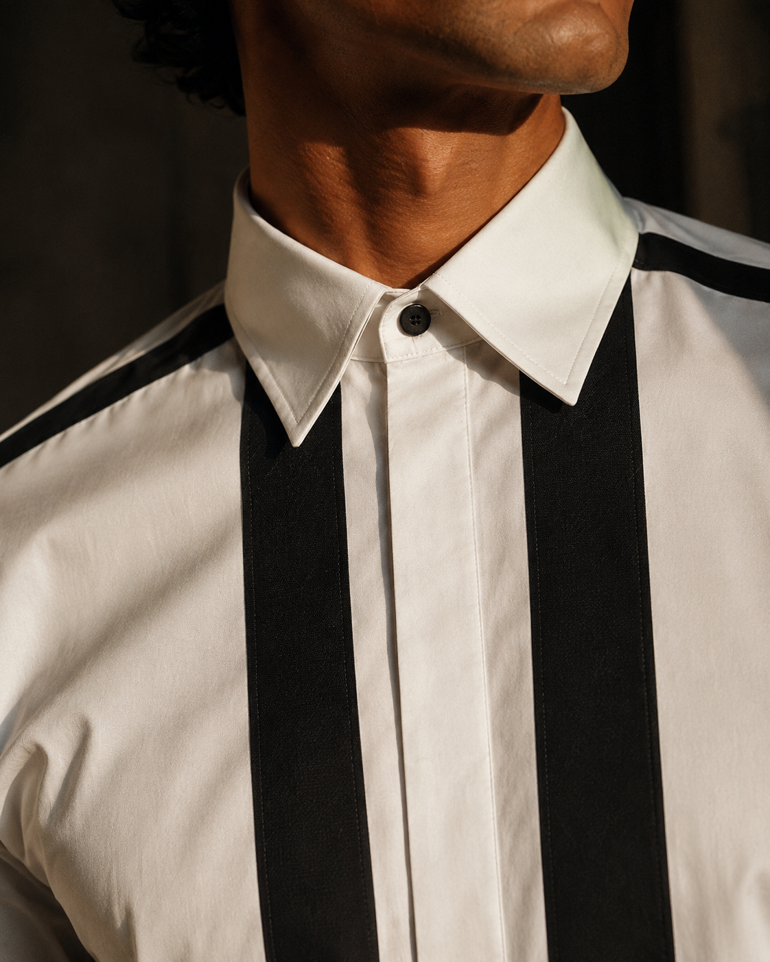Men's White Giza Cotton Contrast Stripe Shirt