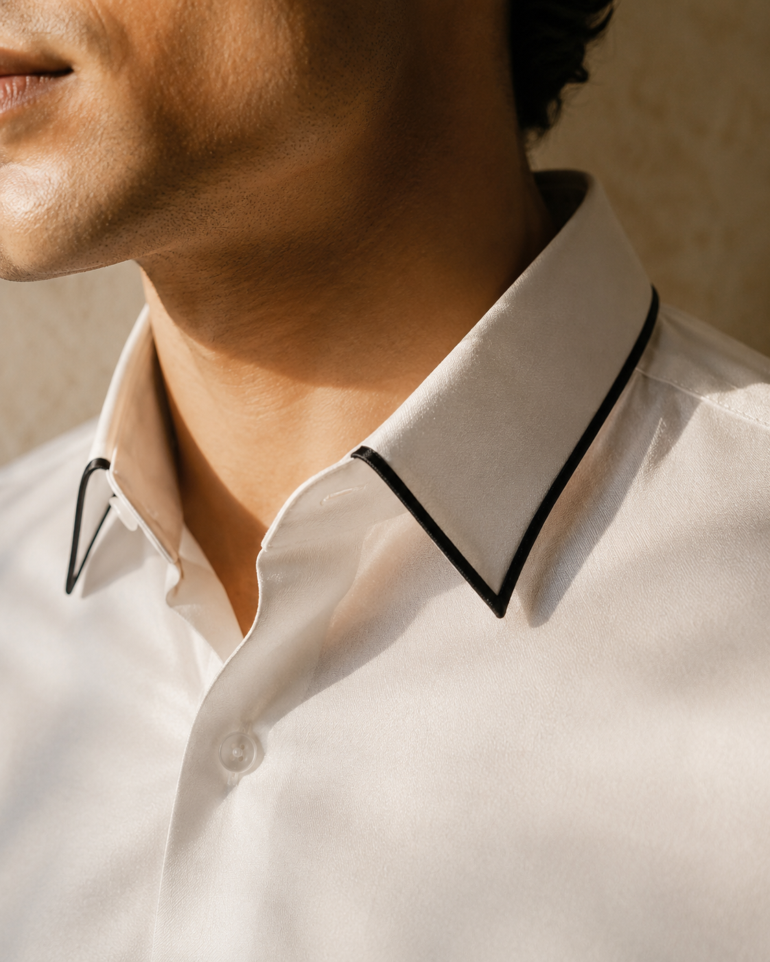 Men's White Giza Cotton Contrast Piped Shirt