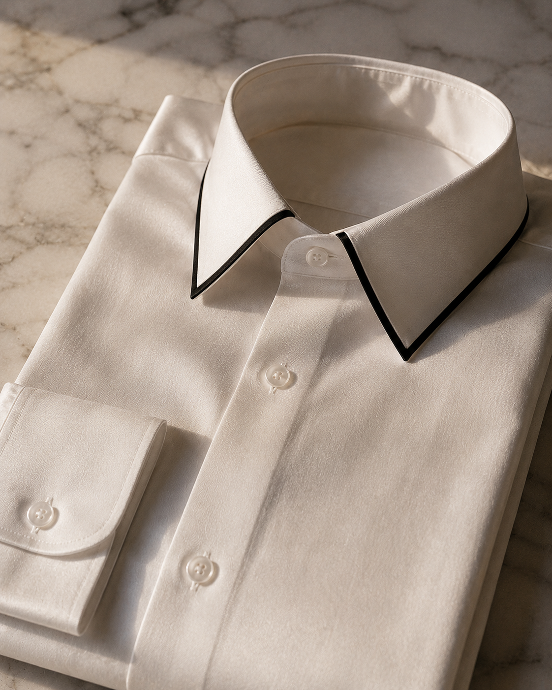 Men's White Giza Cotton Contrast Piped Shirt