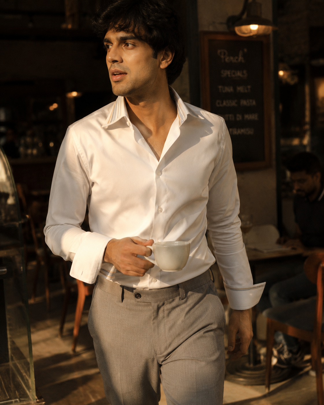 Men's White Giza Cotton Stripe Detail Shirt