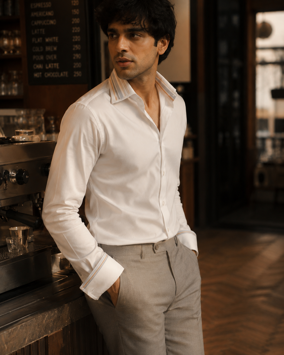 Men's White Giza Cotton Stripe Detail Shirt