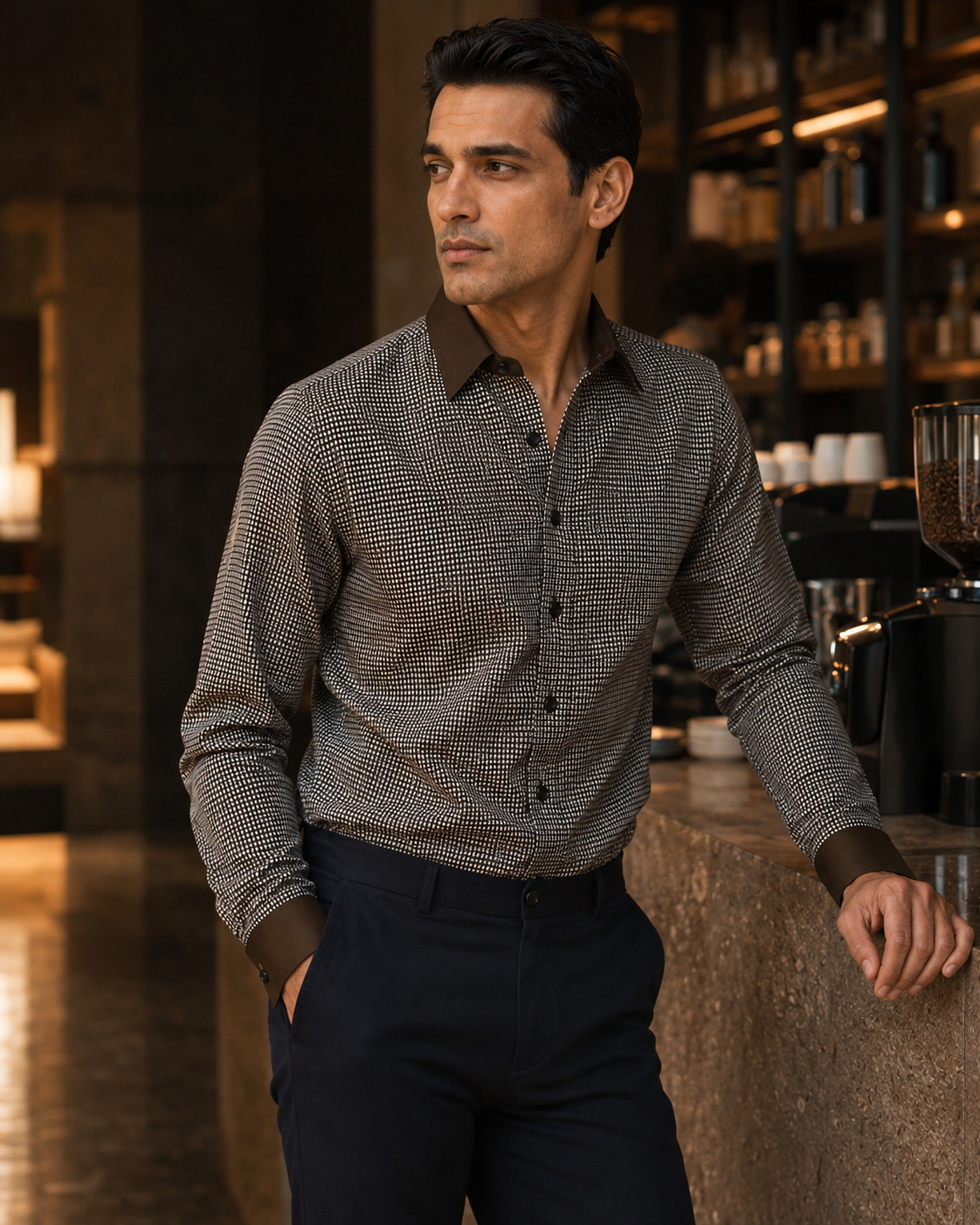 Men's Albini Stretch Cotton Micro Check Shirt