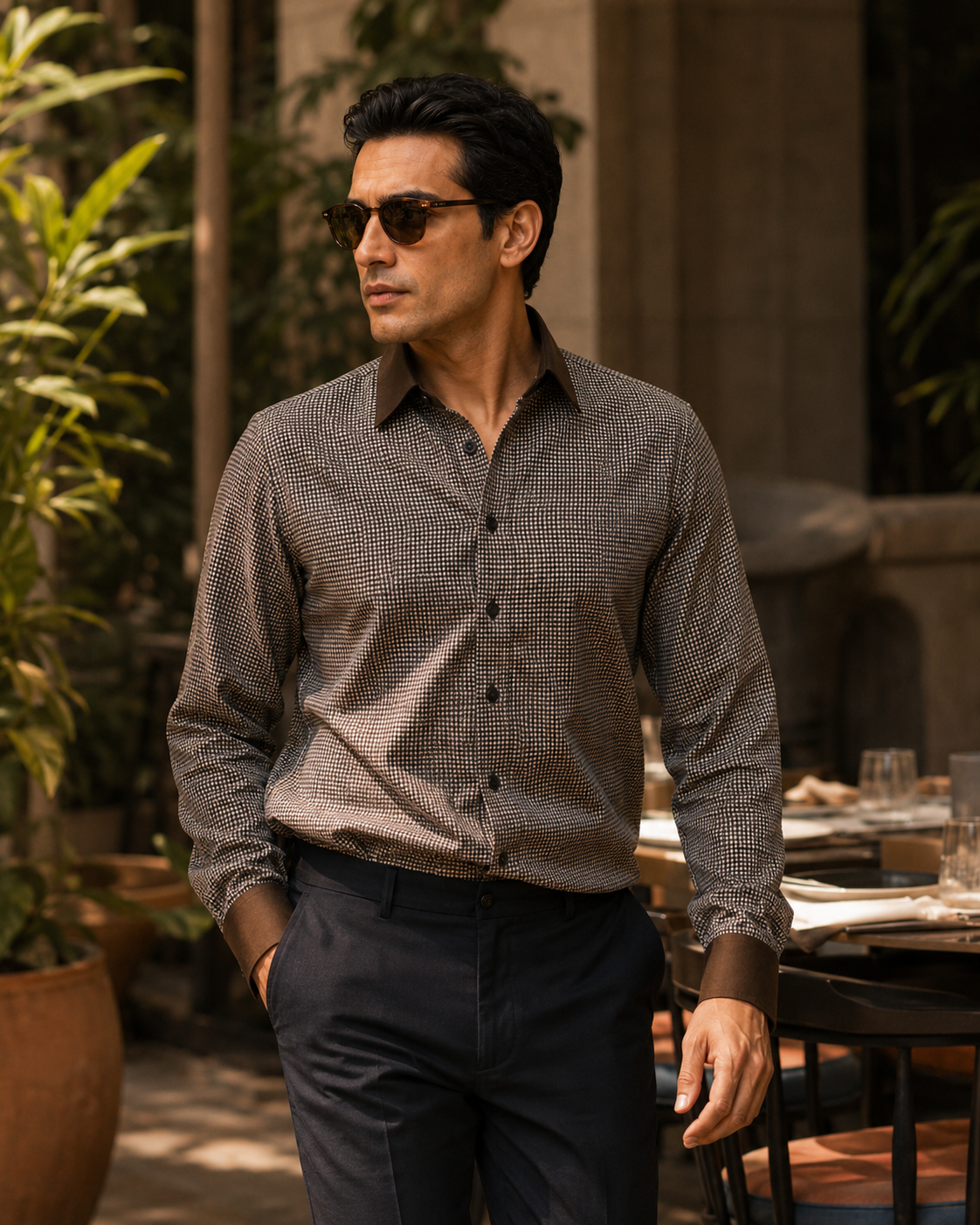 Men's Albini Stretch Cotton Micro Check Shirt