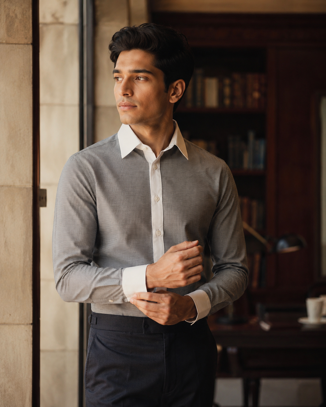 Men's Albini Stretch Cotton Micro Houndstooth Shirt