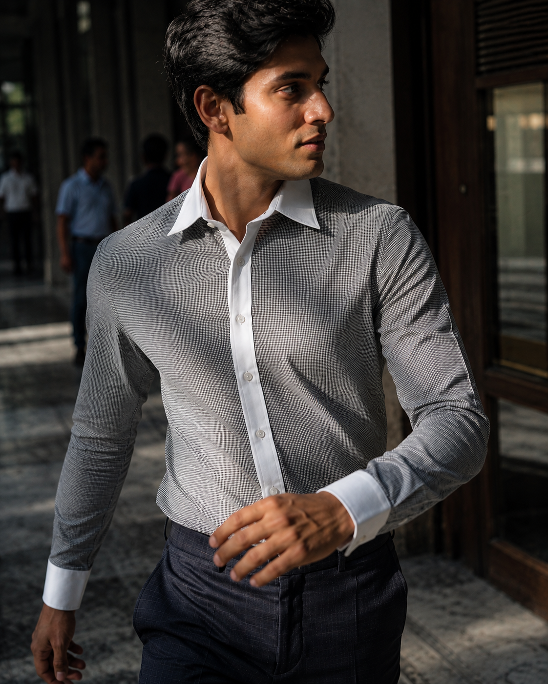 Men's Albini Stretch Cotton Micro Houndstooth Shirt