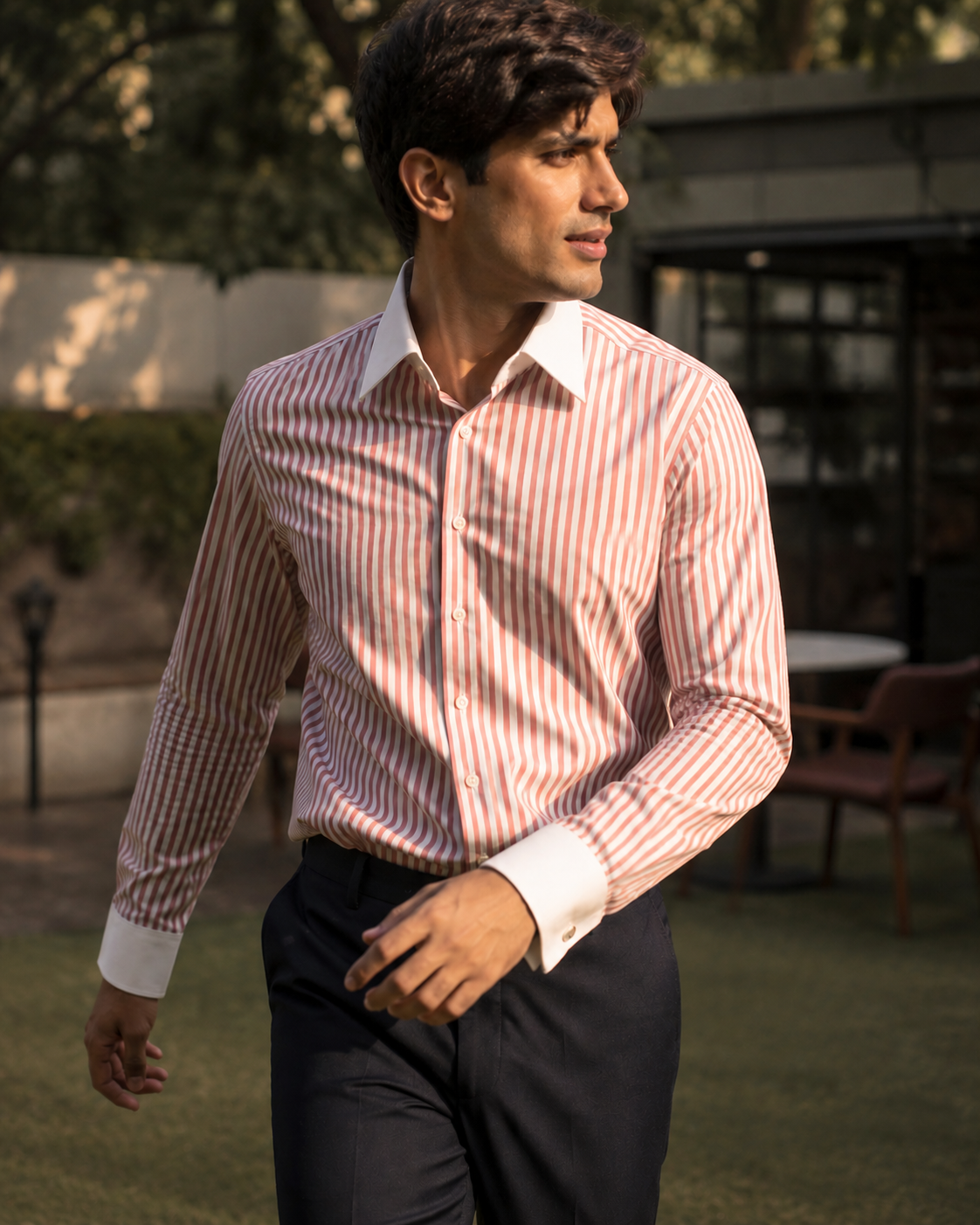 Men's Albini Cotton Pink Stripe Dress Shirt
