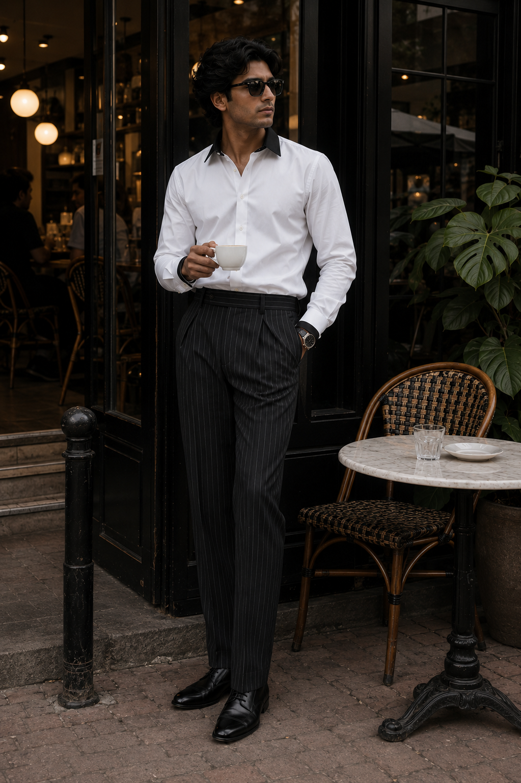 Men's White Giza Cotton Contrast Collar Shirt