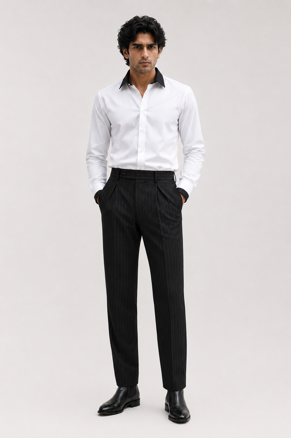 Men's White Giza Cotton Contrast Collar Shirt