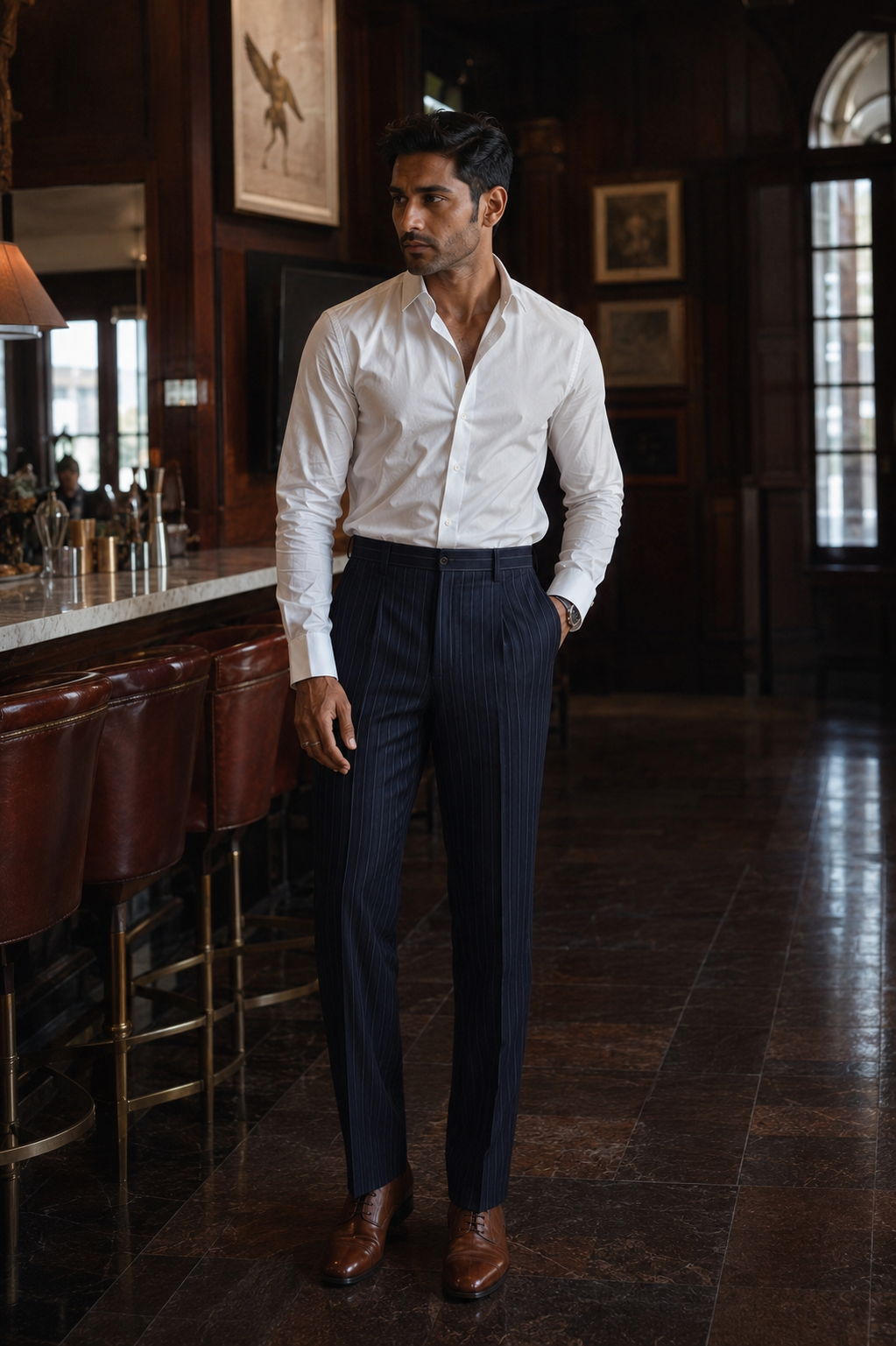 Navy Pinstriped Trouser