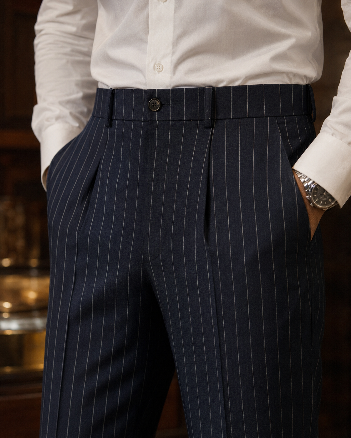 Navy Pinstriped Trouser
