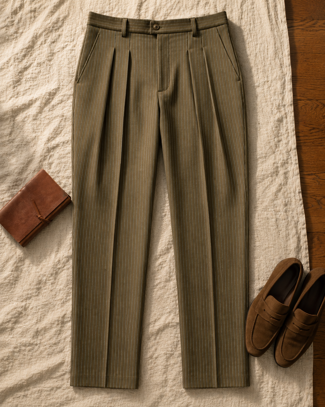 Khaki Olive Pleated Pants