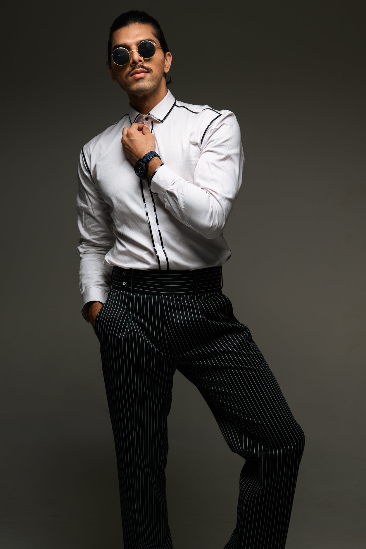 High Waist Black Pinstripe Trousers