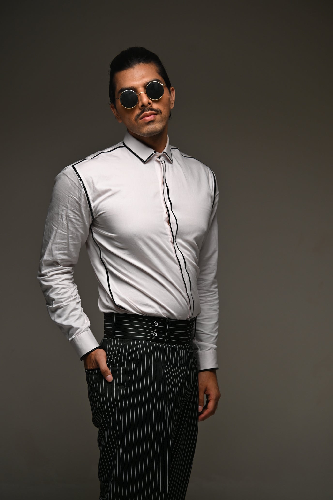High Waist Black Pinstripe Trousers