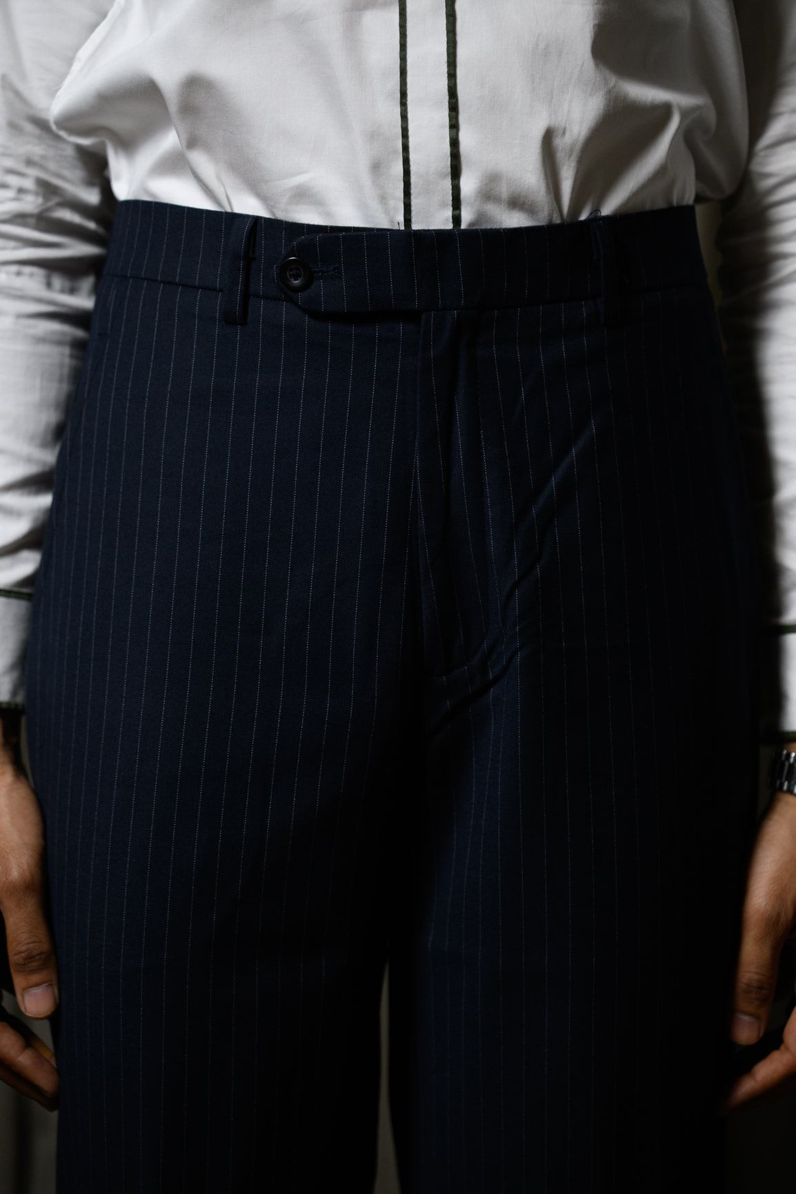 Navy Pinstriped Trouser