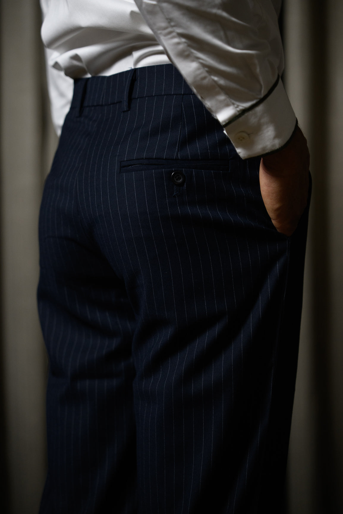 Navy Pinstriped Trouser