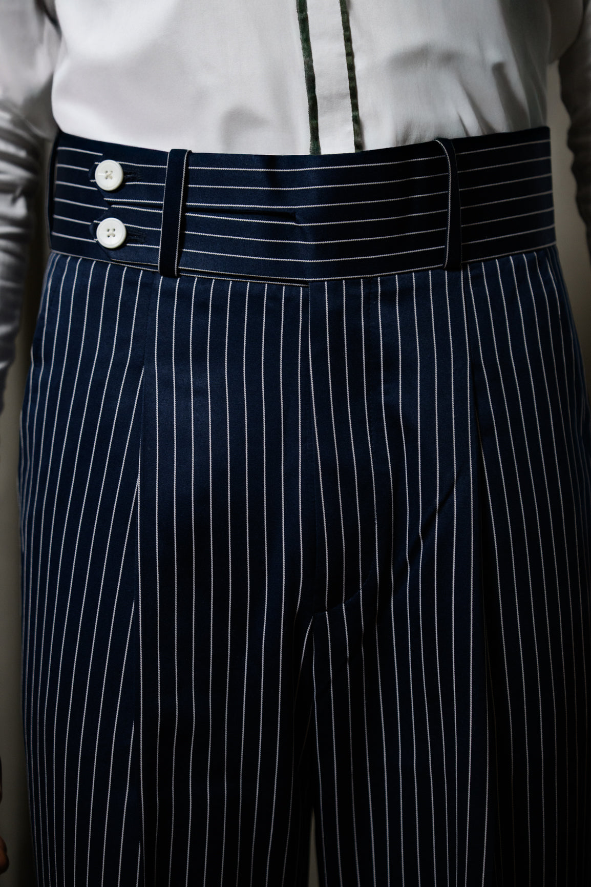 High Waist Navy Pinstripe Trouser