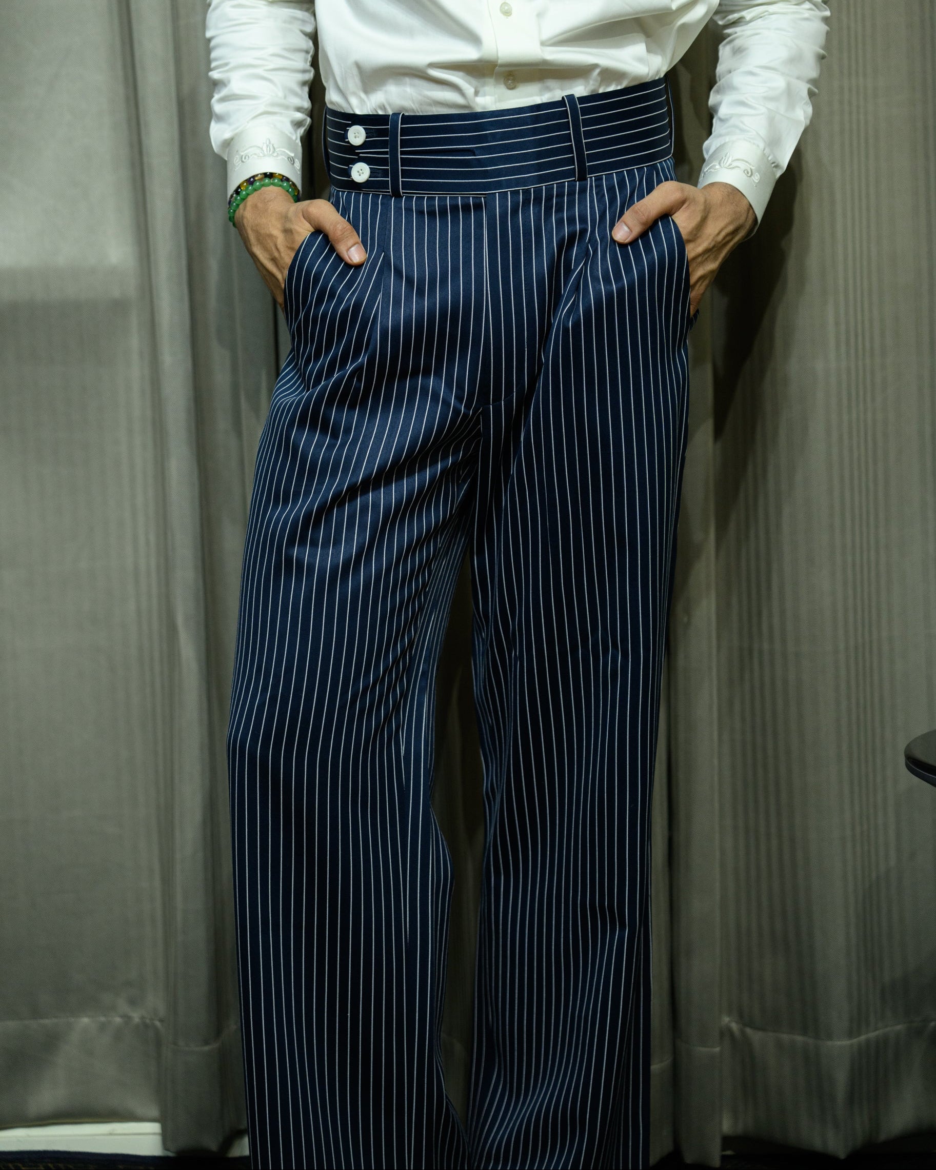 High Waist Navy Pinstripe Trouser