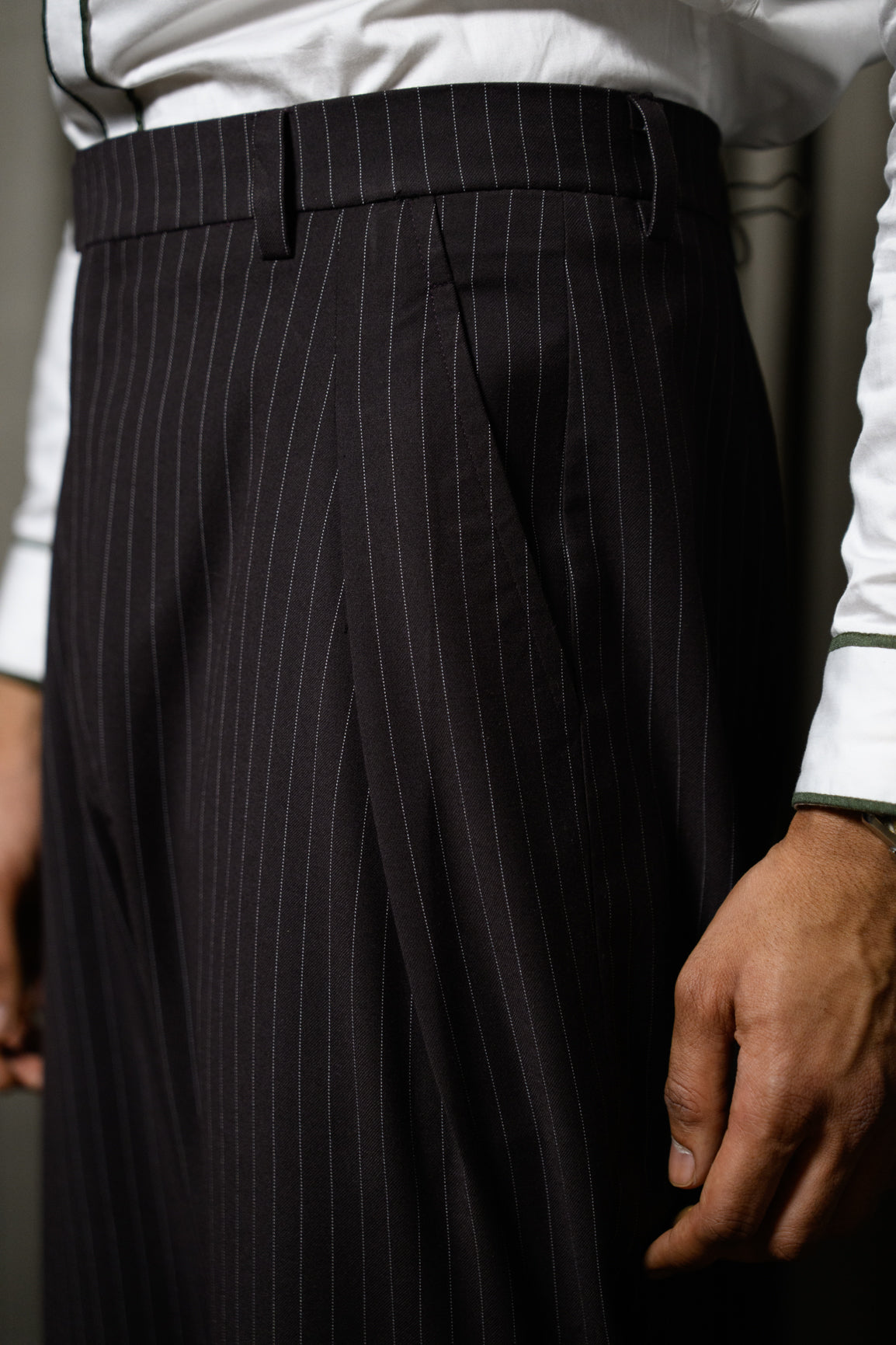 Wine-Brown Pinstripe Pleated Pants