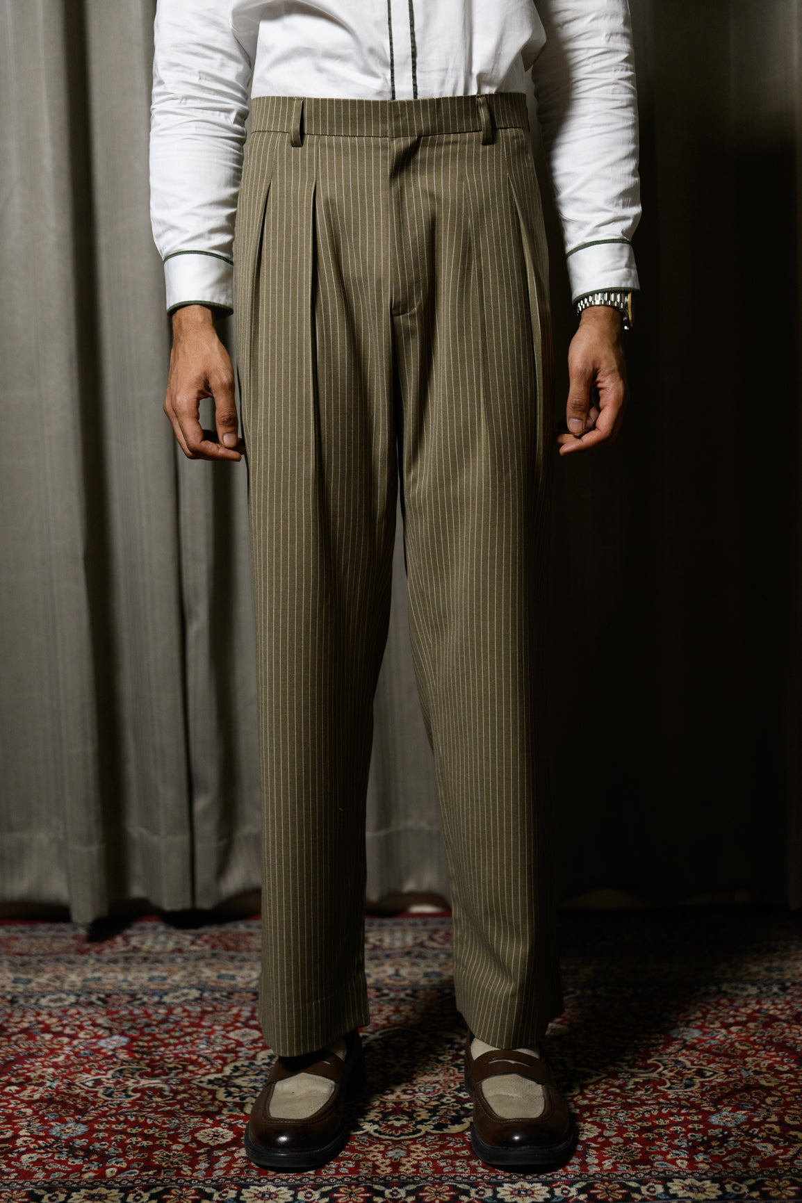 Khaki Olive Pleated Pants