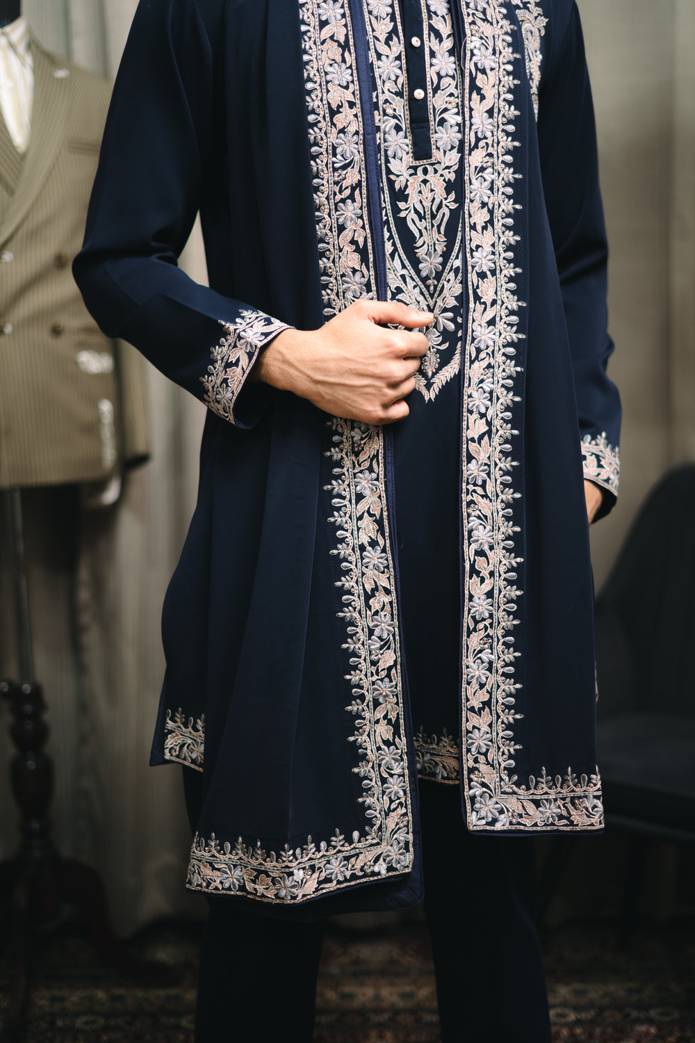 Navy Embroidered Kurta Set